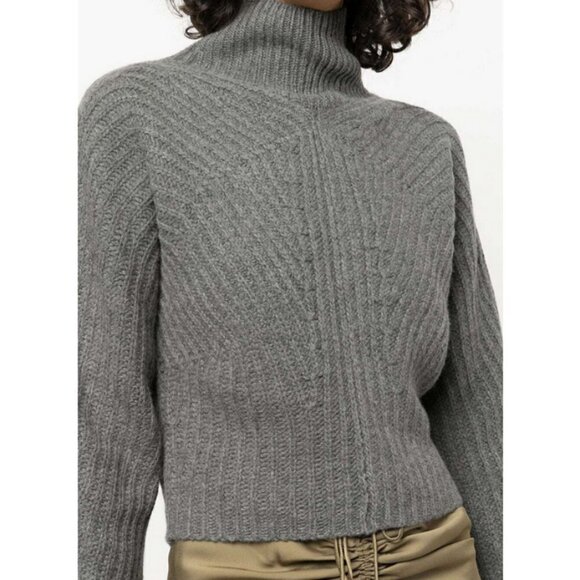 💕THEORY💕 Sculpted Knit Pullover Sweater Airy Wool Cashmere Grey Melange L NWT - Picture 4 of 16